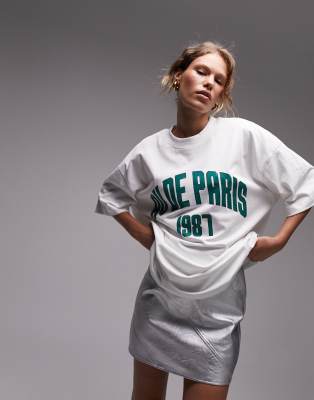 Topshop Premium Graphic Av De Paris Super Oversized Tee In White