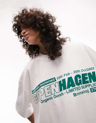 TOPSHOP PREMIUM GRAPHIC COPENHAGEN SUPER OVERSIZED TEE IN WHITE 