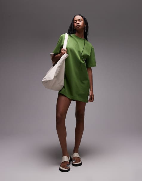 Topshop - Premium - Grøn oversized T-shirt-kjole med korte ærmer - view 1