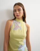 Topshop premium halter neck top with contrast lace detail in green 