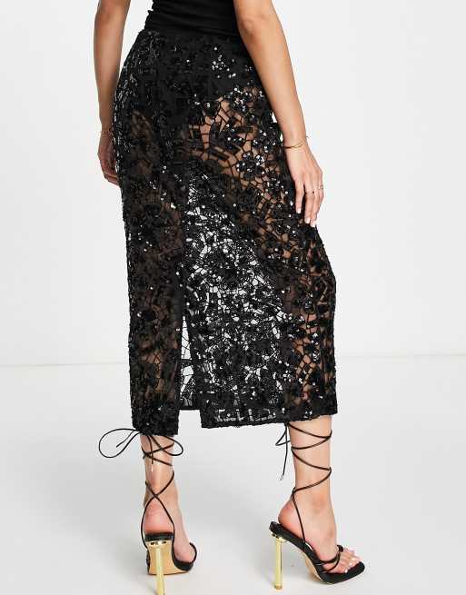 Black lace skirt clearance midi