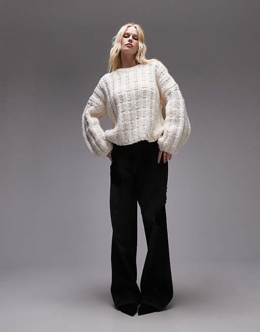 Topshop premium hand knit ladder stitch oversized sweater in Topshop premium hand knit ladder stitch oversized sweater in