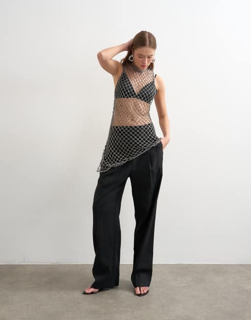 Topshop premium handdekorerad tunika i gun metal silver, 2 av 4