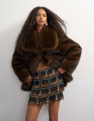 Topshop Premium Heavily Embellished Fringed Mini Skirt In Multi