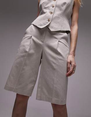 Topshop Premium Heavy Linen Shorts In Ecru - Part Of A Set-white