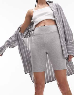 Topshop Premium Heavy Weight Legging Shorts In Heather Gray