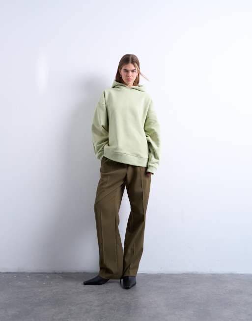 Topshop premium heavyweight oversized hoodie in light green, 2 of 4