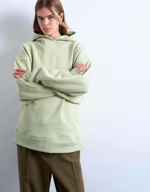 Topshop premium heavyweight oversized hoodie in light green, 4 of 4