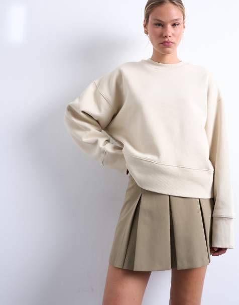 Topshop premium heavyweight oversized sweat in sand - view 1