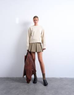 Model wearing Premium heavyweight oversized sweat in sand