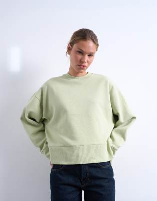 Topshop Premium Heavyweight Oversized Sweatshirt In Green