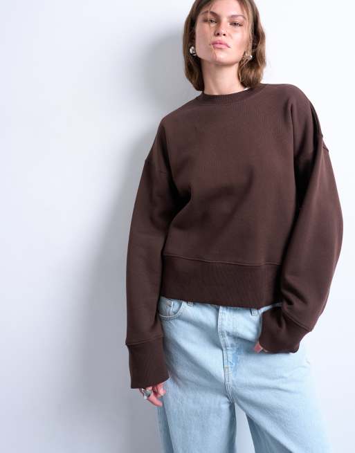 Topshop premium heavyweight sweat in chocolate brown