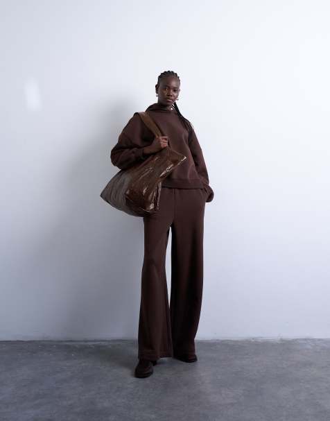 Topshop premium heavyweight sweat in chocolate brown - view 1