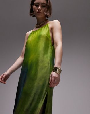 premium high neck maxi dress in ombre print-Multi