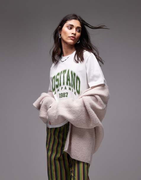 Topshop - Premium - Hvid basis-t-shirt med 'Positano'-grafik - view 1