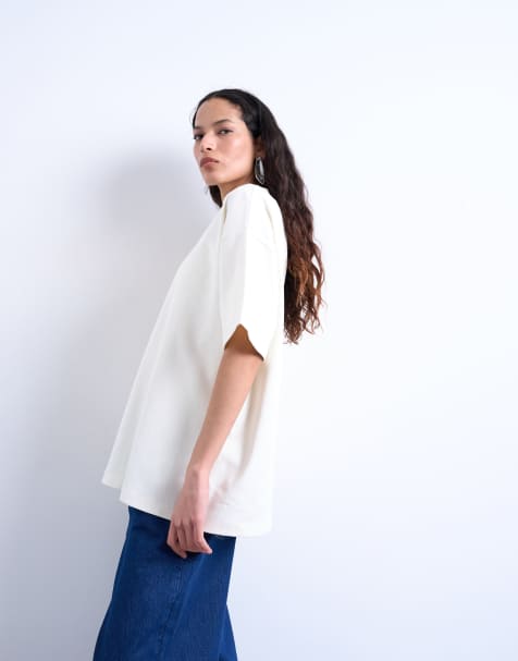 Topshop - Premium - Hvid oversized T-shirt med interlock-syninger - view 1