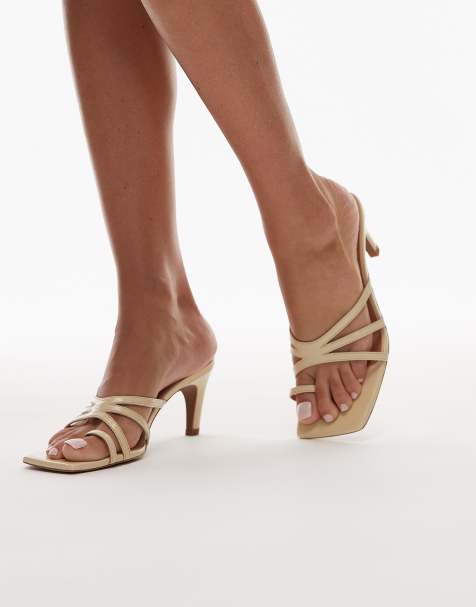 Topshop Premium Ida strappy heeled leather sandals in off white - view 1