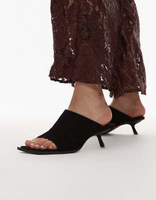 Topshop Premium - Ilya - Mules aus Wildleder in Schwarz mit eckiger, offener Zehenpartie