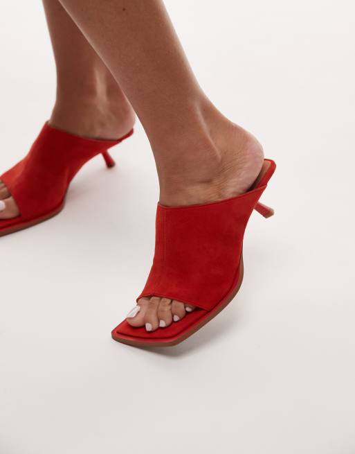 Topshop - Premium Ilya - Sabot rossi in vero camoscio con punta squadrata aperta, 3 di 4