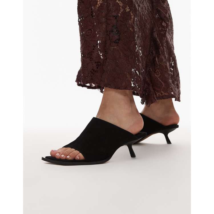 Topshop Premium Ilya suede open square toe mules in black | ASOS