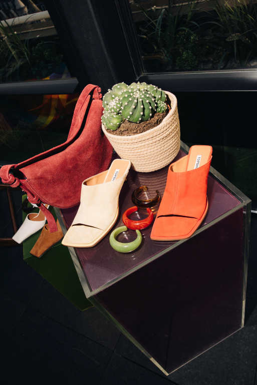 Topshop Premium Ilya suede open square toe mules in off white