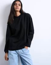 Topshop premium interlock long sleeve skater tee in black