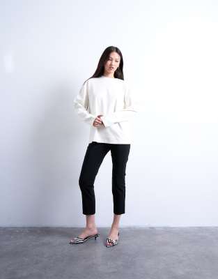 Topshop Premium Interlock Long Sleeve Skater Tee In White