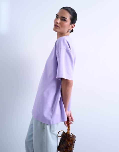 Topshop premium interlock oversized tee in lilac - view 1
