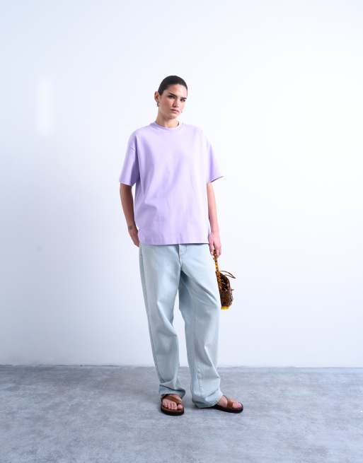 Topshop premium interlock oversized tee in lilac, 4 of 4