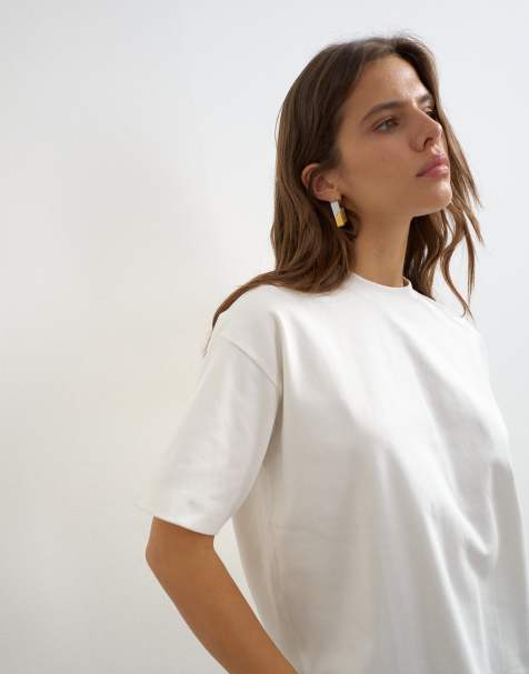 Topshop premium interlock t-shirt in cream