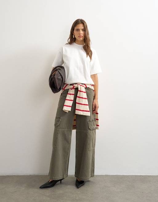 Topshop premium interlock t-shirt in cream, 2 of 4