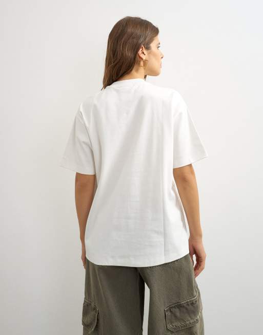 Topshop premium interlock t-shirt in cream, 4 of 4