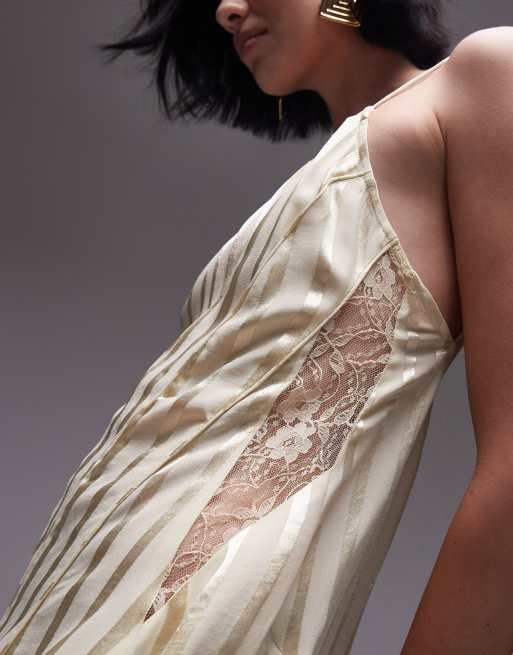 Topshop premium jacquard lace mini slip dress in cream ASOS