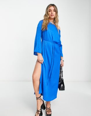 Topshop Premium Jacquard Occasion Midi Dress In Blue blues ModeSens