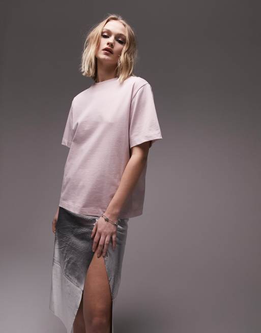 Topshop Premium – Jasnoróżowy T-shirt basic z krótkimi rękawami, 3 z 4