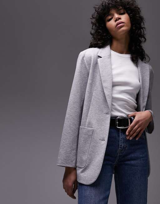 Topshop premium jersey straight blazer in heather gray