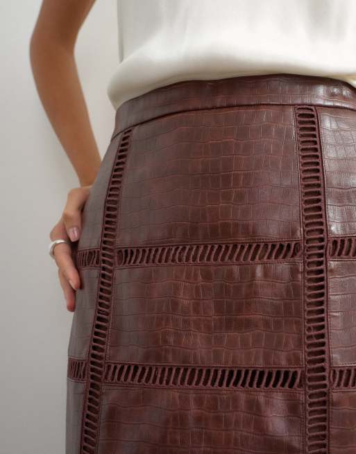 Topshop premium jupe longue droite à détails ajourés couleur chocolat, 5 de 5