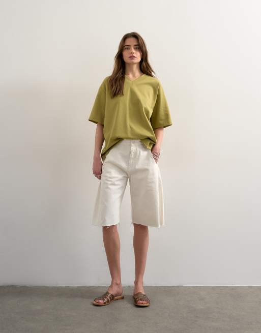 Topshop - Premium - Kakifarvet T-shirt med interlock-syninger, 2 af 4