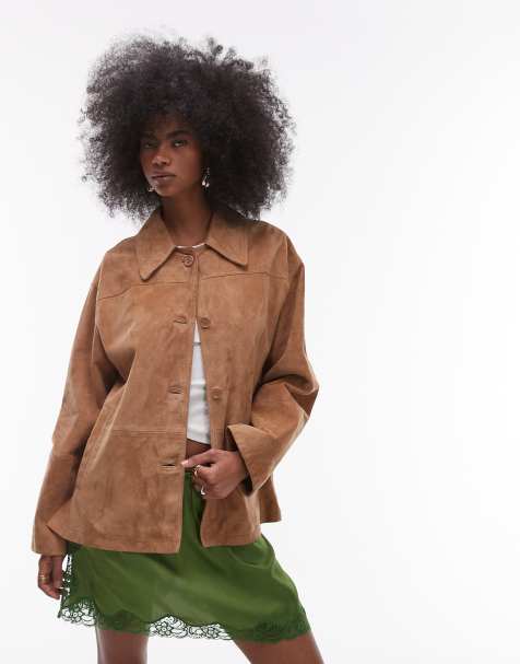 Topshop – Premium – Kamelfärgad jacka i mocka - view 1