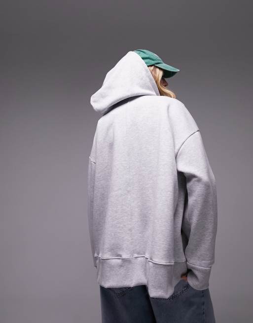 Topshop – Premium – Kapuzenjacke in Kalkgrau mit durchgehendem Reißverschluss, 3 von 4