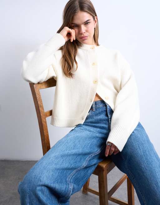 Topshop – Premium – Kardigan z dzianiny z jagnięcej wełny w kolorze kości słoniowej