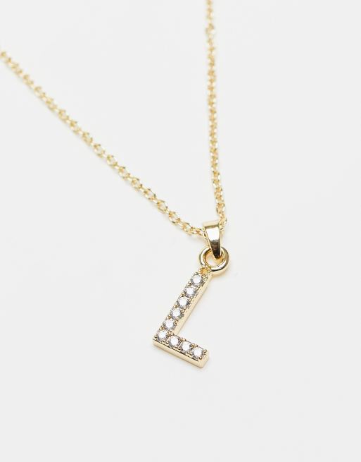 Topshop - Premium - Ketting met hangertje met initiaal 'L' in siersteentjes