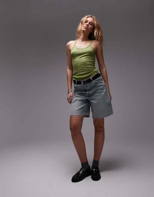 Topshop – Premium – Khakifärgat linne med brottarringning och smala axelband, 2 av 4