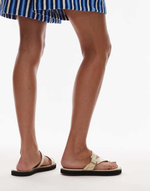 Topshop - Premium - Kimberley - Platte leren sandalen in gebroken wit, 4 van 4