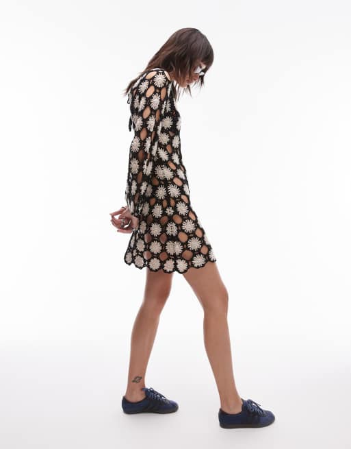 Topshop premium knit hand crochet mini dress in multi | ASOS
