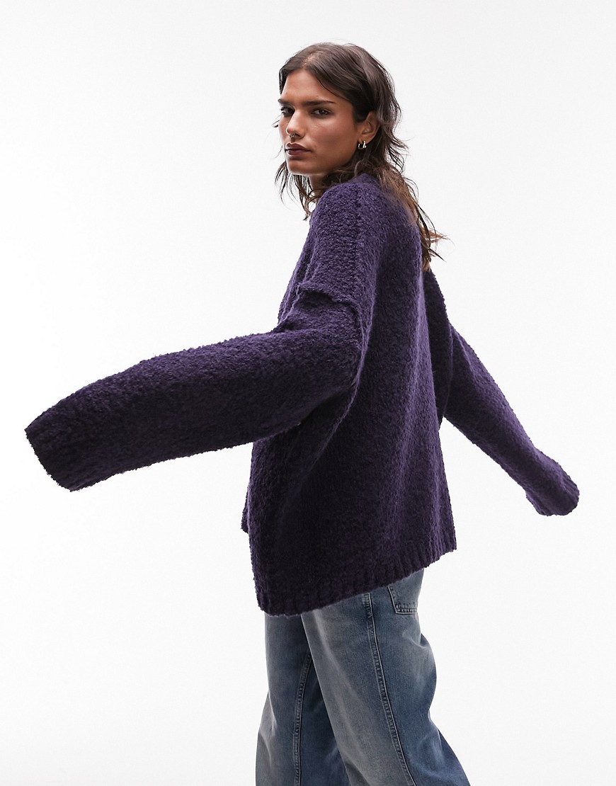 Topshop premium knitted alpaca blend boucle jumper in navy-Multi