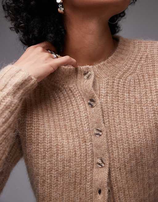 Topshop premium knitted crew fluffy alpaca cardigan in oat Topshop premium knitted crew fluffy alpaca cardigan in oat