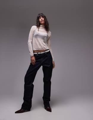 Topshop premium knitted sheer cashmere grown on neck top in