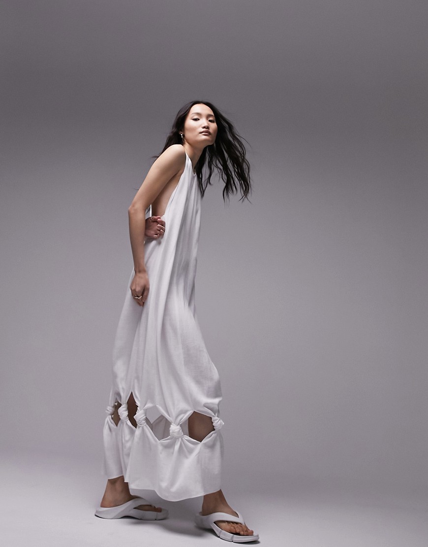 Topshop premium knot dress maxi dress in ivory-White