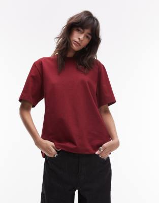 Topshop - Premium - Kurzärmliges Basic-T-Shirt in Burgunderrot